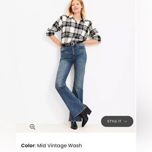 NWT Loft High Rise Slim Flare Jeans in Mid Vintage Wash 32